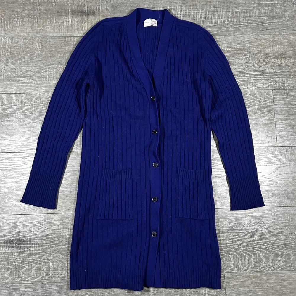 VTG John Laing Scotch‎ House Blue Pure Cashmere Ribbed Long Cardigan Sweater L